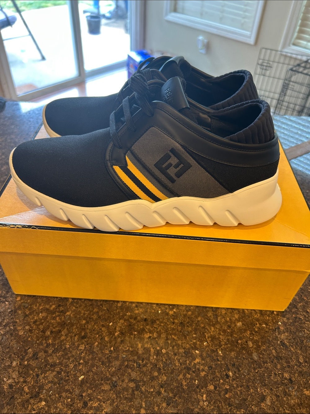 Fendi Black and Yellow Low-Top Slip-On Sneakers
